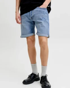 JACK&JONES - Bermuda di jeans Rick original blue denim chiaro