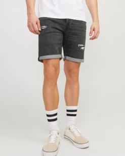 JACK&JONES - Bermuda in jeans neri con strappi
