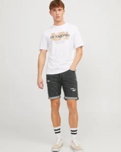 JACK&JONES - Bermuda in jeans neri con strappi