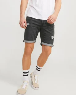 JACK&JONES - Bermuda in jeans neri con strappi