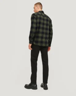 JACK&JONES - CAMICIA A QUADRI NERA E VERDE IN FLANELLA DA UOMO