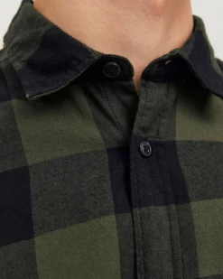 JACK&JONES - CAMICIA A QUADRI NERA E VERDE IN FLANELLA DA UOMO