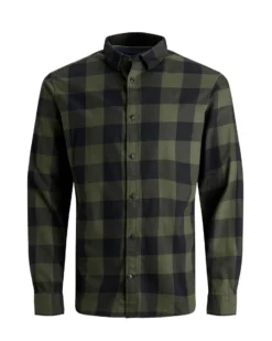 JACK&JONES - CAMICIA A QUADRI NERA E VERDE IN FLANELLA DA UOMO