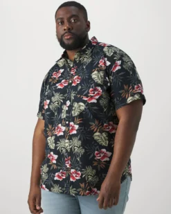 JACK&JONES - Camicia blu stile hawaiano manica corta
