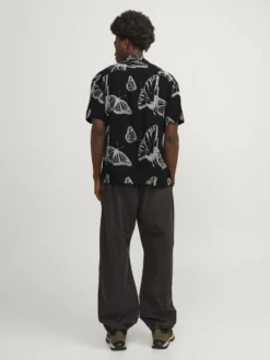 JACK&JONES CAMICIA HAWAIANA NERA DA UOMO STAMPA FARFALLE