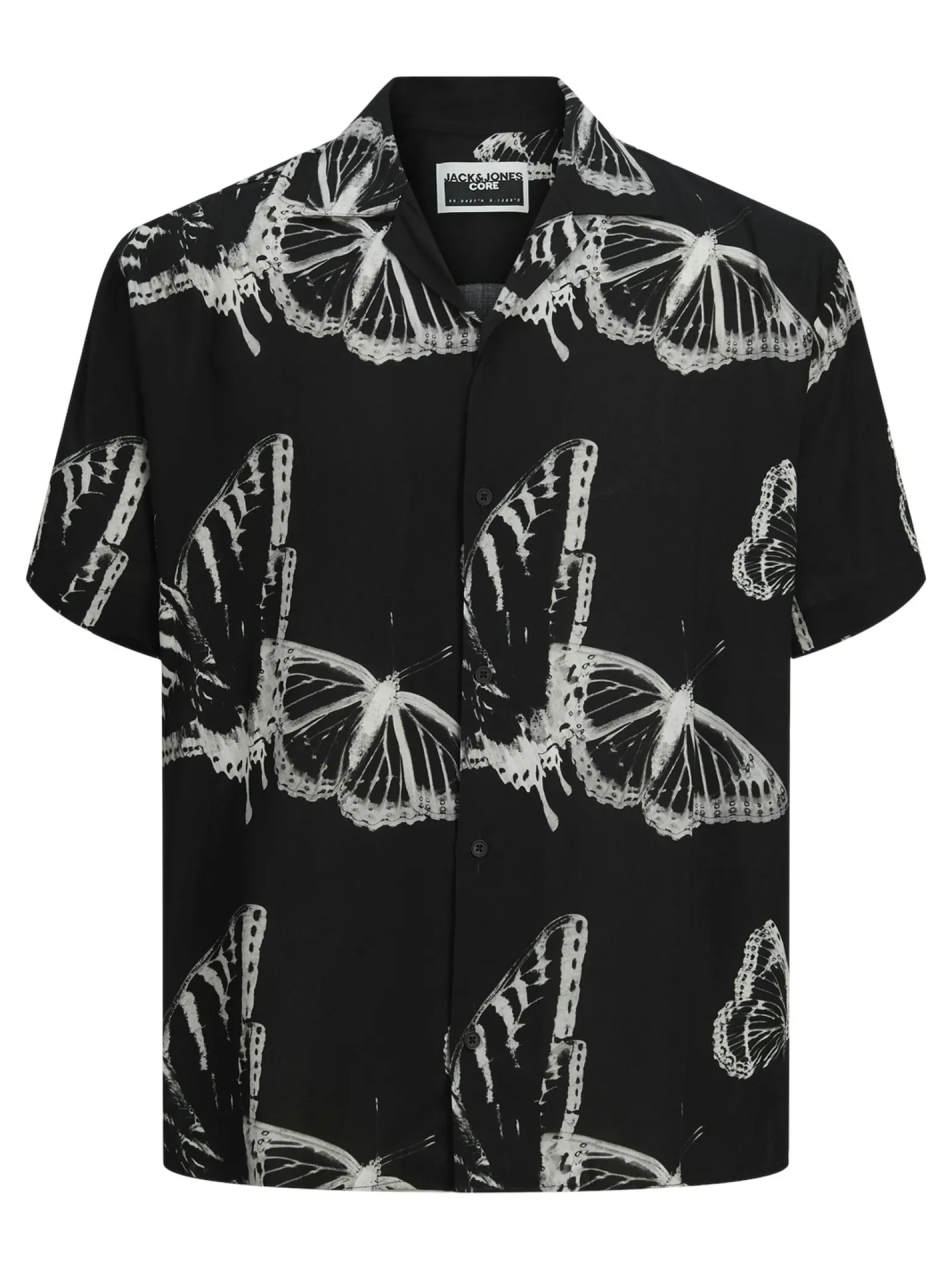 JACK&JONES CAMICIA HAWAIANA NERA DA UOMO STAMPA FARFALLE