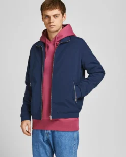 JACK & JONES - GIUBBINO BOMBER BLU DA UOMO RUSH HARRINGTON