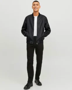 JACK&JONES - GIUBBINO BOMBER IN SIMILPELLE DA UOMO CON VITA ELASTICIZZATA