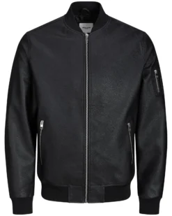 JACK&JONES - GIUBBINO BOMBER IN SIMILPELLE DA UOMO CON VITA ELASTICIZZATA