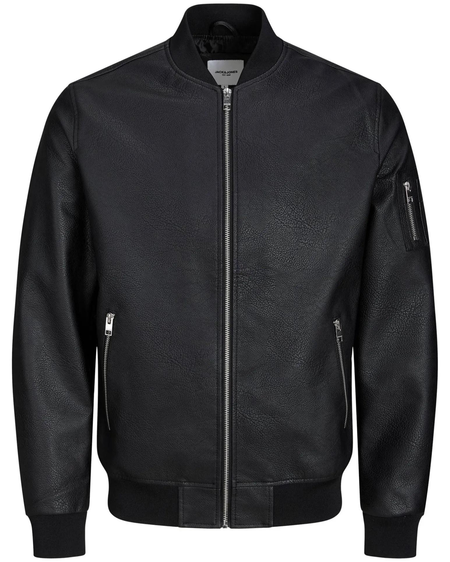 JACK&JONES - GIUBBINO BOMBER IN SIMILPELLE DA UOMO CON VITA ELASTICIZZATA