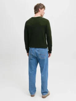 JACK&JONES - PULLOVER GIROCOLLO VERDE MILITARE DA UOMO A COSTINE ORIZZONTALI