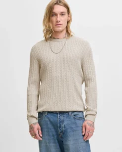 JACK&JONES - PULLOVER GIROCOLLO BEIGE DA UOMO CON CON TRECCINA