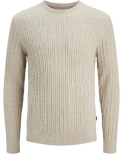 JACK&JONES - PULLOVER GIROCOLLO BEIGE DA UOMO CON CON TRECCINA