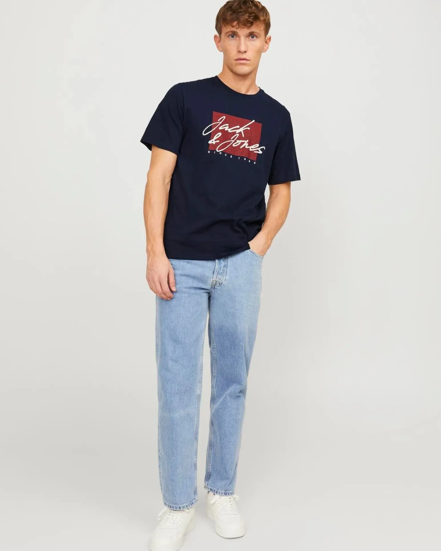 JACK&JONES T-SHIRT BLU DA UOMO IN COTONE