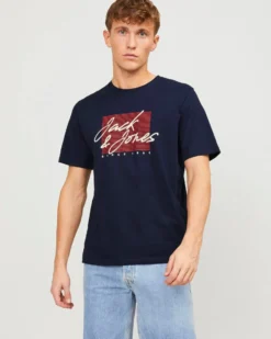 JACK&JONES  T-SHIRT BLU DA UOMO IN COTONE