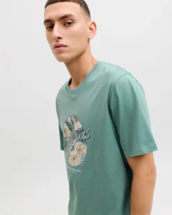 JACK&JONES - Tshirt manica corta honolulu verde salvia con stampa