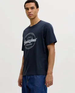 JACK&JONES - Tshirt manica corta college blu con logo