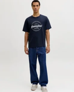JACK&JONES - Tshirt manica corta college blu con logo