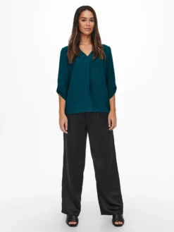 JACQUELINE de YONG - CAMICIA DONNA PETROLIO CON SCOLLO A V