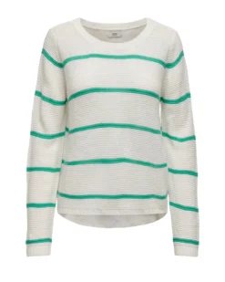 JACQUELINE DE YONG - MAGLIA GIROCOLLO BIANCA CON RIGHE VERDI