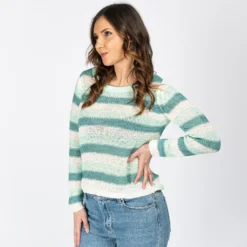 JACQUELINE de YONG - MAGLIA PULLOVER DI FILO A RIGHE MENTA
