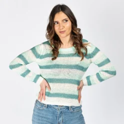 JACQUELINE de YONG - MAGLIA PULLOVER DI FILO A RIGHE MENTA