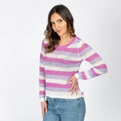 JACQUELINE de YONG - MAGLIA PULLOVER DI FILO A RIGHE ROSA E BIANCO