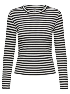 JACQUELINE de YONG - T-SHIRT MANICA LUNGA A RIGHE NERE E BIANCHE