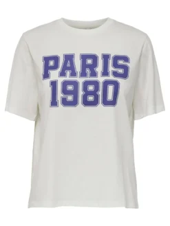 JACQUELINE de YONG - T-SHIRT MANICA CORTA BIANCA IN COTONE CON SCRITTA PARIS
