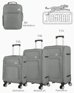 JAGUAR - TROLLEY GRIGIO IN TESSUTO CON DOPPIA TASCA FRONTALE, COMBINAZIONE TSA E 4 RUOTE
