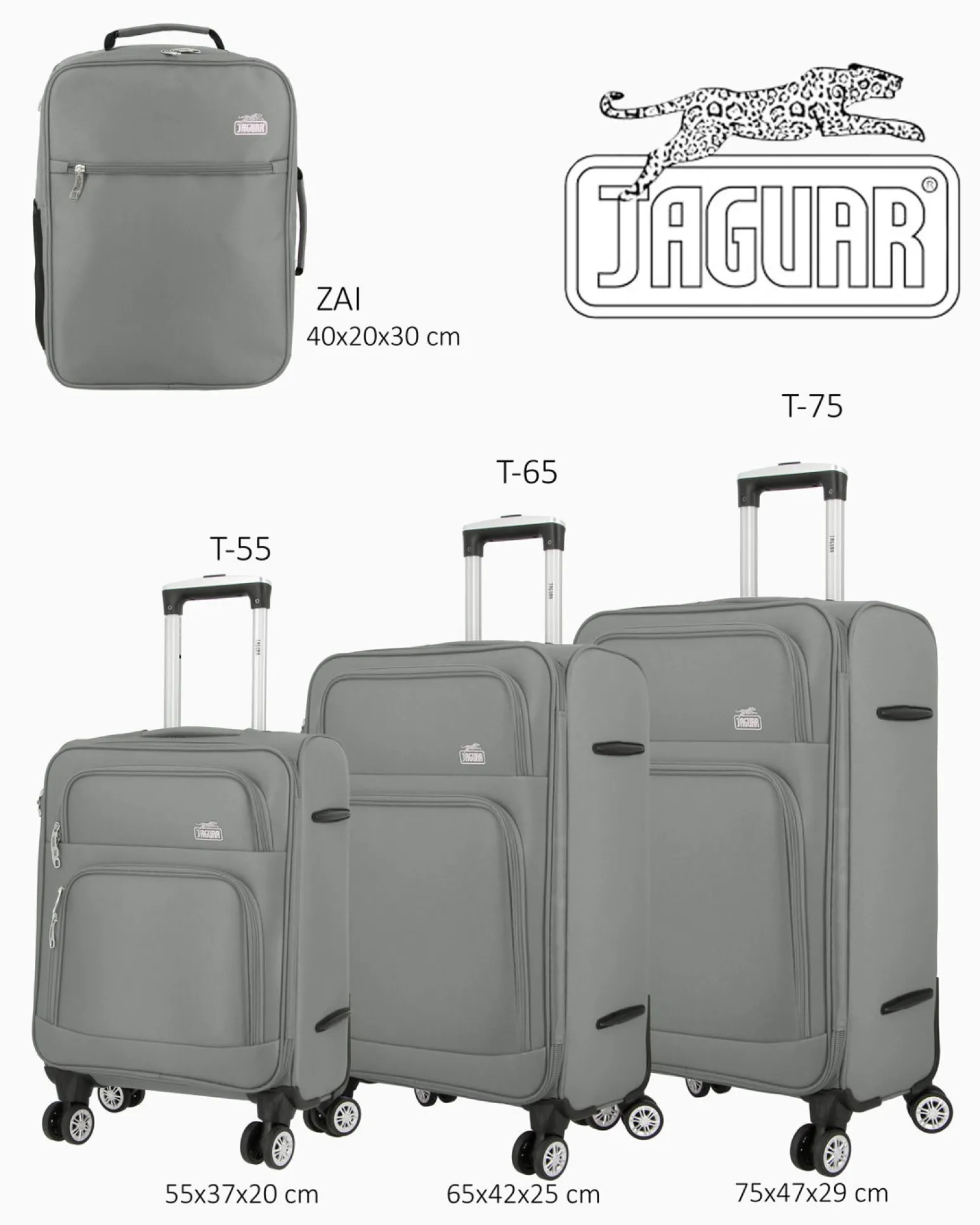 JAGUAR - TROLLEY GRIGIO IN TESSUTO CON DOPPIA TASCA FRONTALE, COMBINAZIONE TSA E 4 RUOTE
