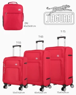 JAGUAR - TROLLEY ROSSO IN TESSUTO CON DOPPIA TASCA FRONTALE, COMBINAZIONE TSA E 4 RUOTE