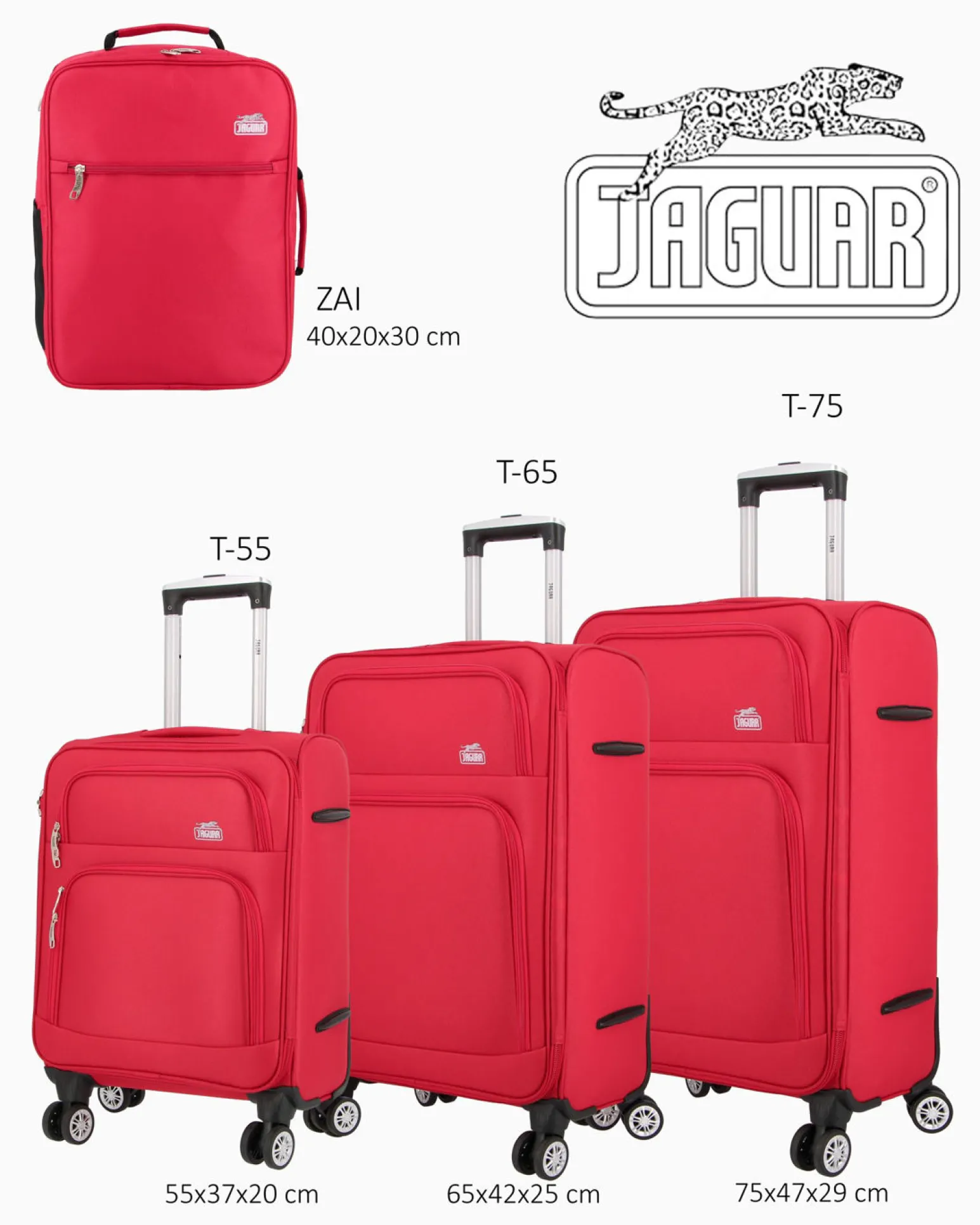 JAGUAR - TROLLEY ROSSO IN TESSUTO CON DOPPIA TASCA FRONTALE, COMBINAZIONE TSA E 4 RUOTE