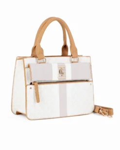 JUST GOLF - Borsa a mano beige loggata con patta e tasca frontali, tracolla removibile