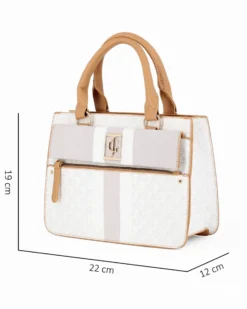 JUST GOLF - Borsa a mano beige loggata con patta e tasca frontali, tracolla removibile
