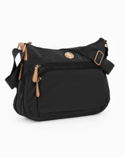 JUST GOLF - Borsa nera con doppia tasca frontale, manico regolabile e cerniera ad espansione