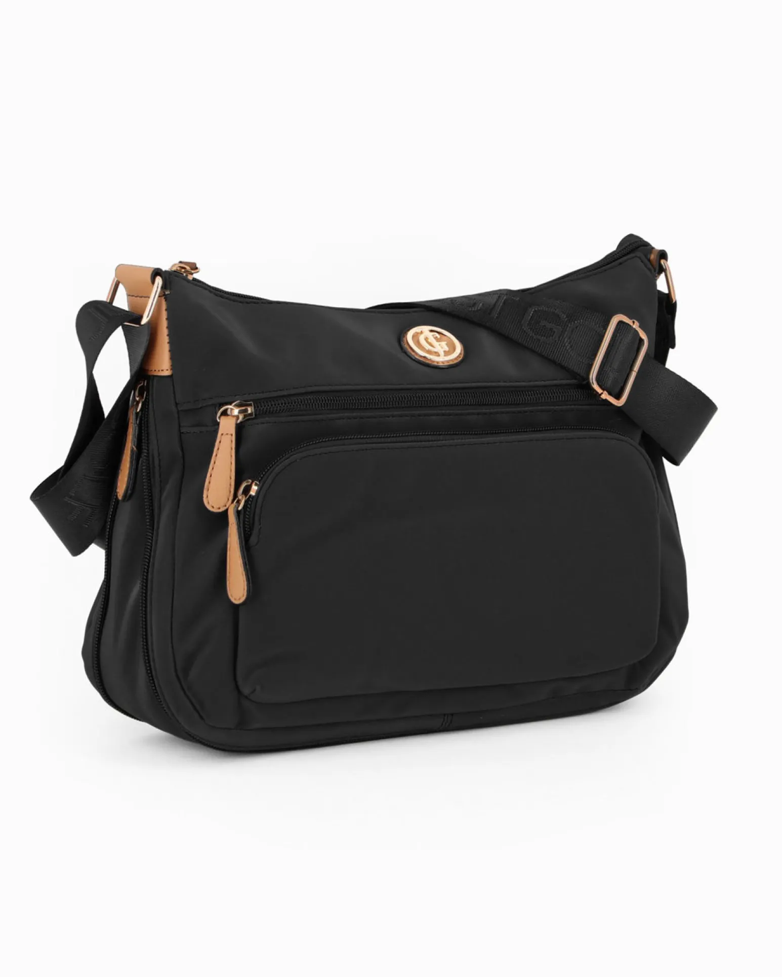 JUST GOLF - Borsa nera con doppia tasca frontale, manico regolabile e cerniera ad espansione