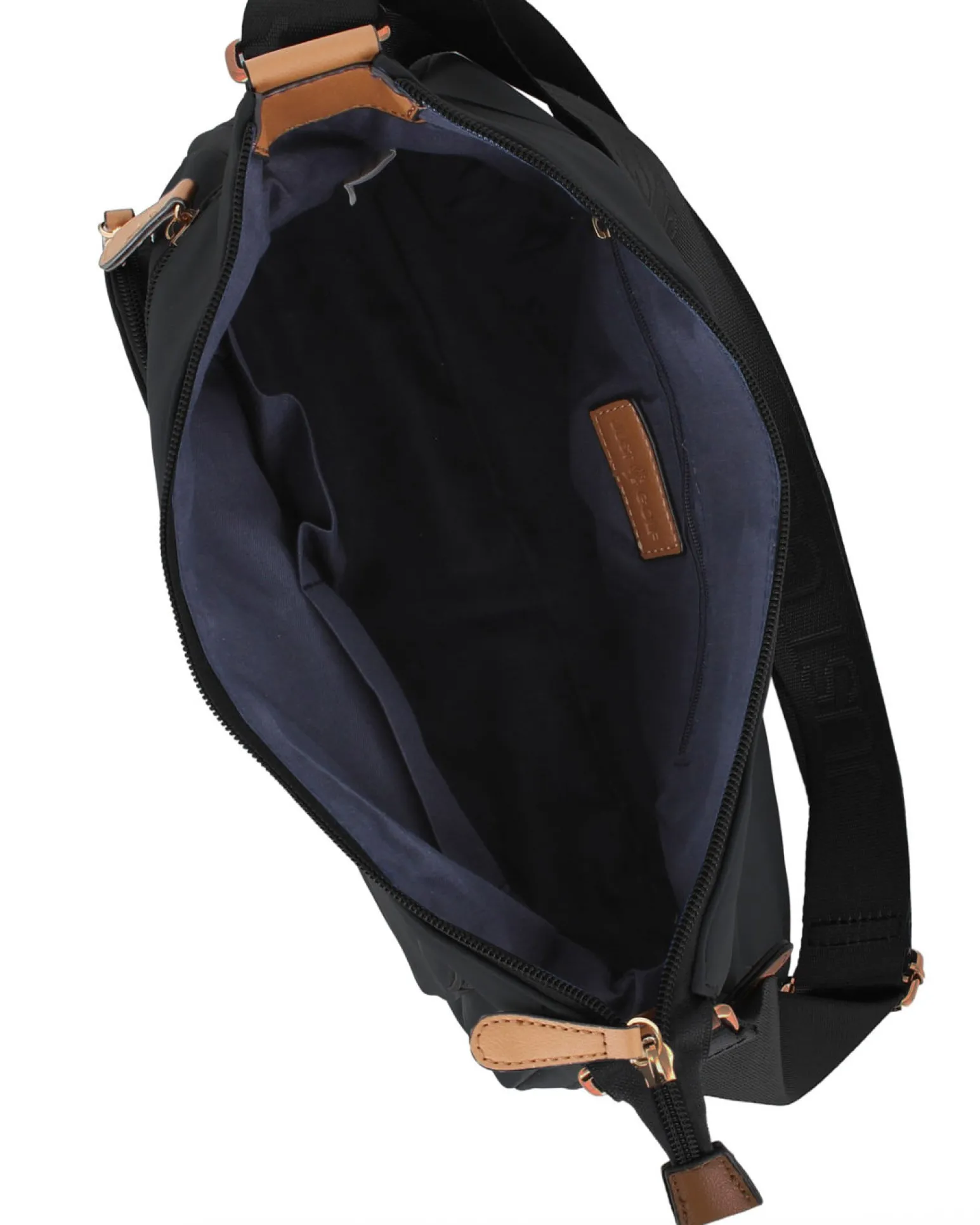 JUST GOLF - Borsa nera con doppia tasca frontale, manico regolabile e cerniera ad espansione