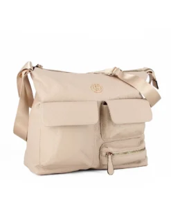 JUST GOLF - Tracolla beige loggata con con tre tasche frontali