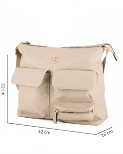 JUST GOLF - Tracolla beige loggata con con tre tasche frontali