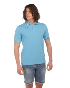KAPPA - POLO AZZURRO CIELO DA UOMO CON BORDINO A CONTRASTO LOGO MALTAX 10