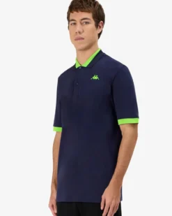 KAPPA - POLO MEZZA MANICA UOMO LOGO NEON BLU CON DETTAGLI VERDE FLUO, 341N22W-A07