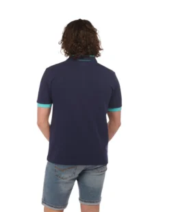 KAPPA - POLO MEZZA MANICA UOMO LOGO NEON BLU CON DETTAGLI CELESTI , 341N22W-A0E
