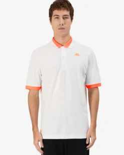 KAPPA - POLO MEZZA MANICA UOMO LOGO NEON BIANCA CON DETTAGLI ARANCIONI , 341N22W-A14