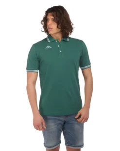 KAPPA - POLO VERDE DA UOMO CON BORDINO A CONTRASTO LOGO MALTAX 9