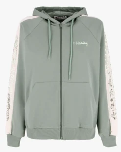 KEITH HARING - Felpa con cappuccio e full zip marrone chiaro da donna in cotone