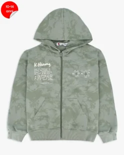 KEITH HARING - FELPA VERDE FULL ZIP CON CAPPUCCIO DA RAGAZZO 10-14 ANNI