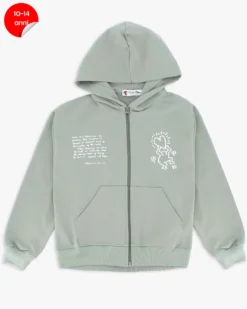 KEITH HARING - FELPA VERDE FULL ZIP CON CAPPUCCIO DA RAGAZZA 10-14 ANNI