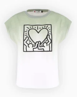 KEITH HARING - Tshirt manica corta bianco e verde in cotone