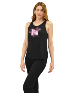 KEY UP - CANOTTA DONNA NERA CON STAMPA FRONTALE - 5S856/0002